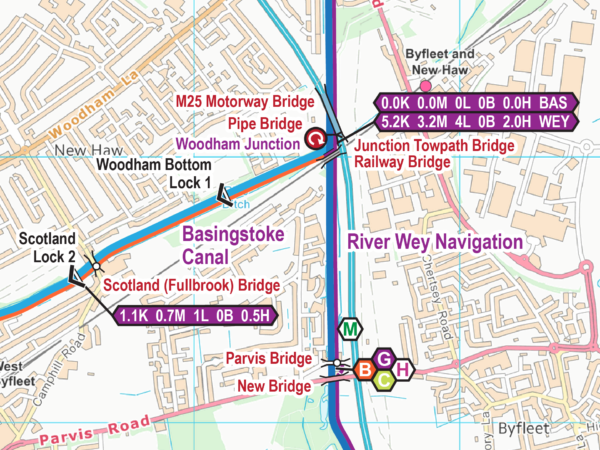 Extract from River Wey and Basingstoke Canal map.