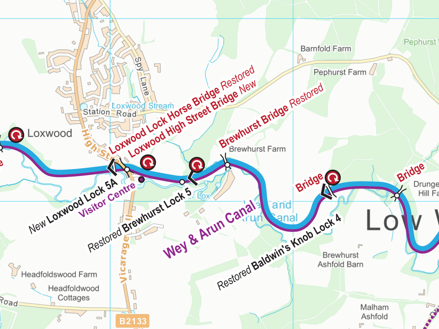 Wey & Arun Canal (Restoration) Maps - FREE - Waterway Routes